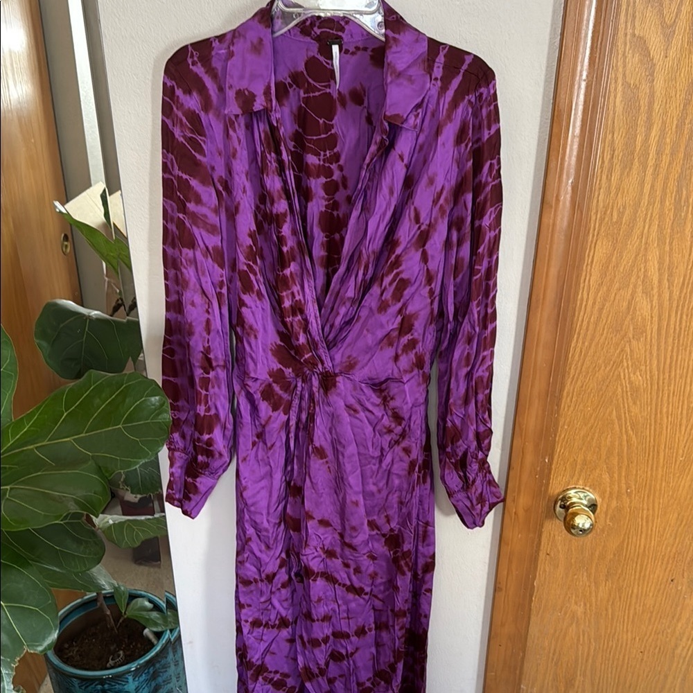 Purple Tie-Dye Wrap Dress